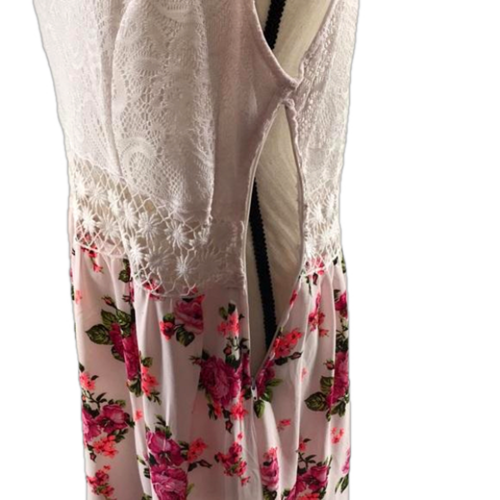 RUE21 Creamy White Cut Out Lace Top w/Pink Floral Silky Bottom Sundress—Sz XL - Picture 7 of 16
